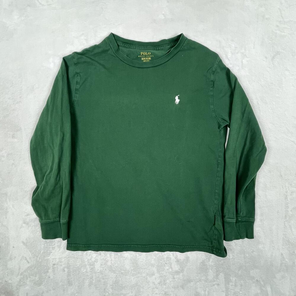 Polo Ralph Lauren T-Shirt Boys 10-12 Green Long Sleeve Crewneck Pony Logo Tee